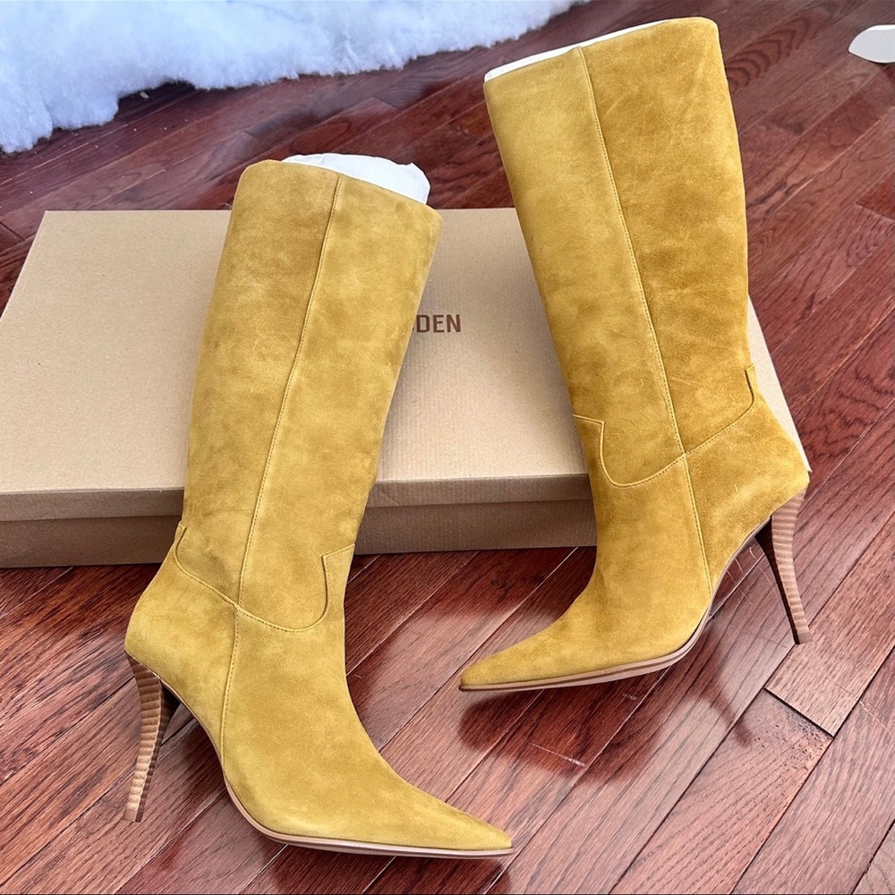NEW Steve Madden Wescot Olive Suede Knee High Boots Heeled Boots - Picture 7 of 11